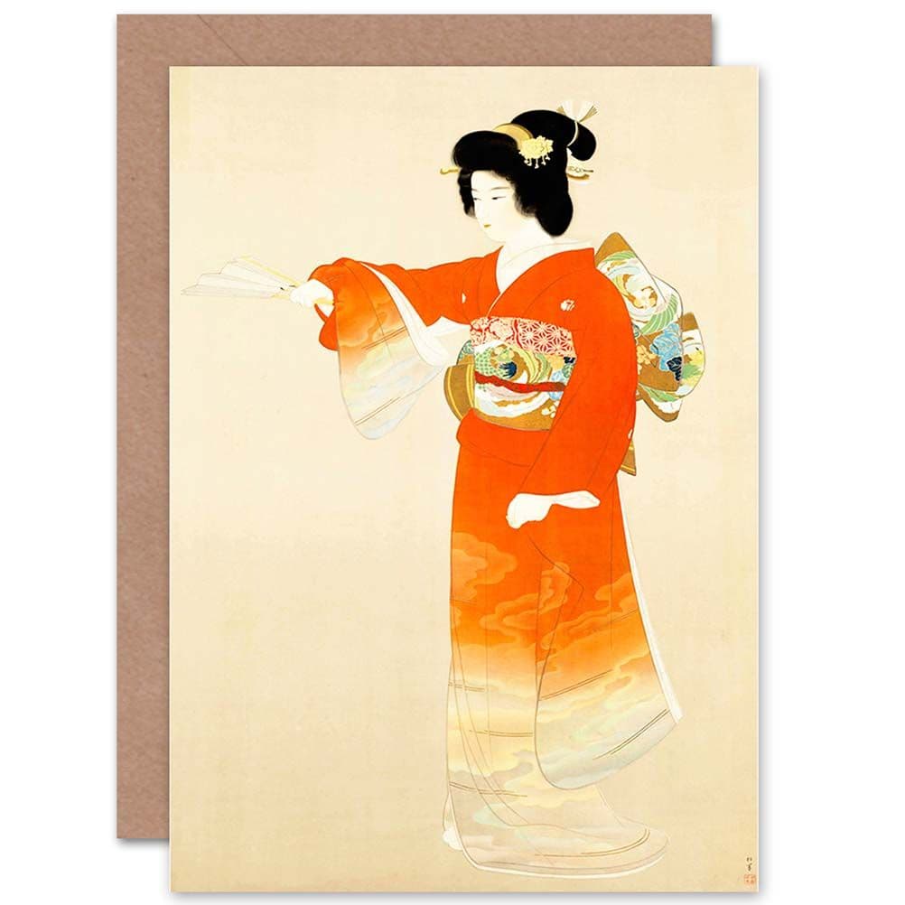 Japan Geisha Lady Bright Kimono Greetings Card