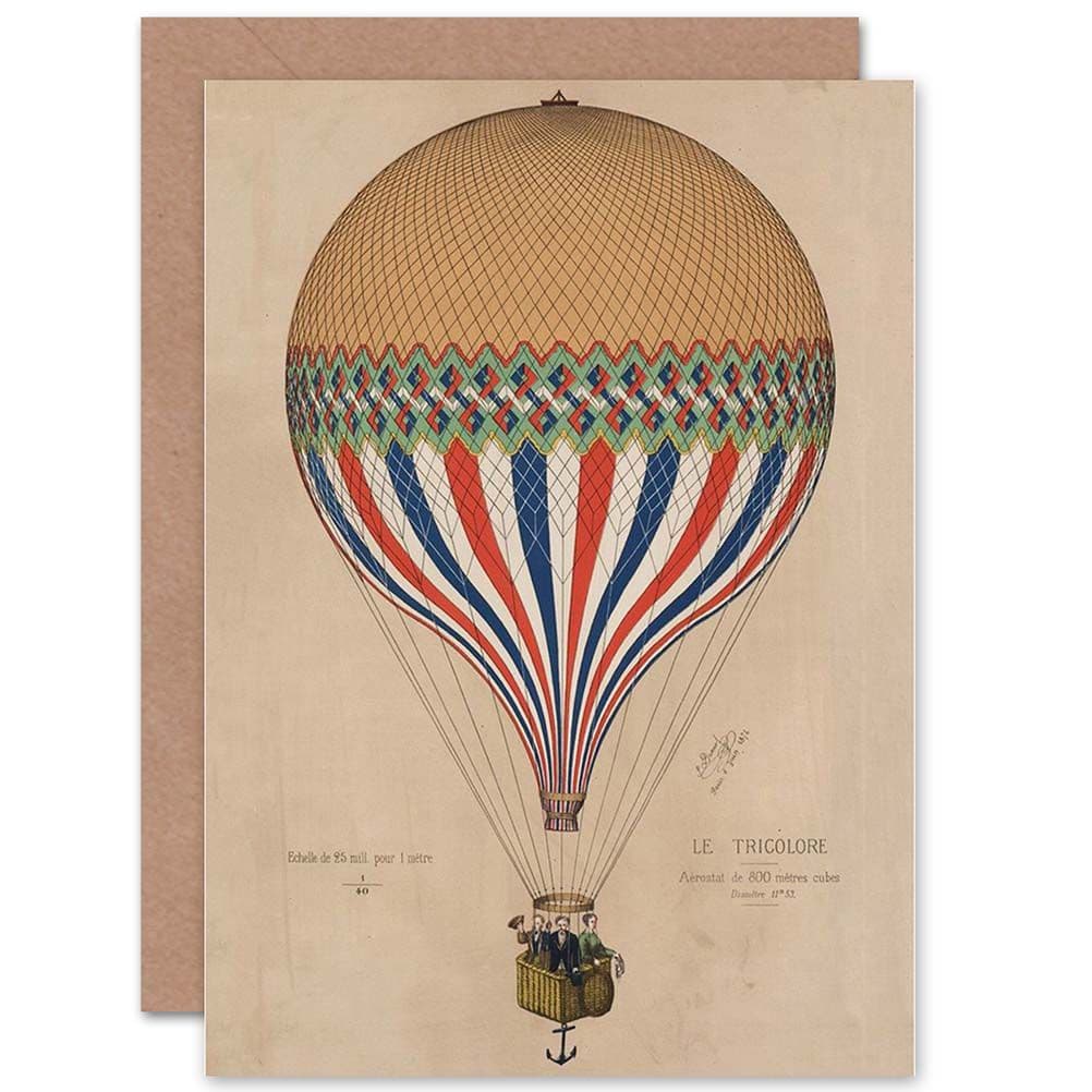 Old Hot Air Balloon Tricolore Greetings Card