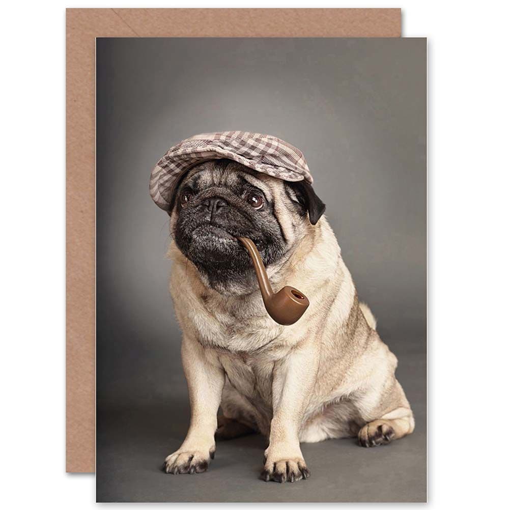 Snappy Pug Puppy Dog Smoking Pipe Greeting Card