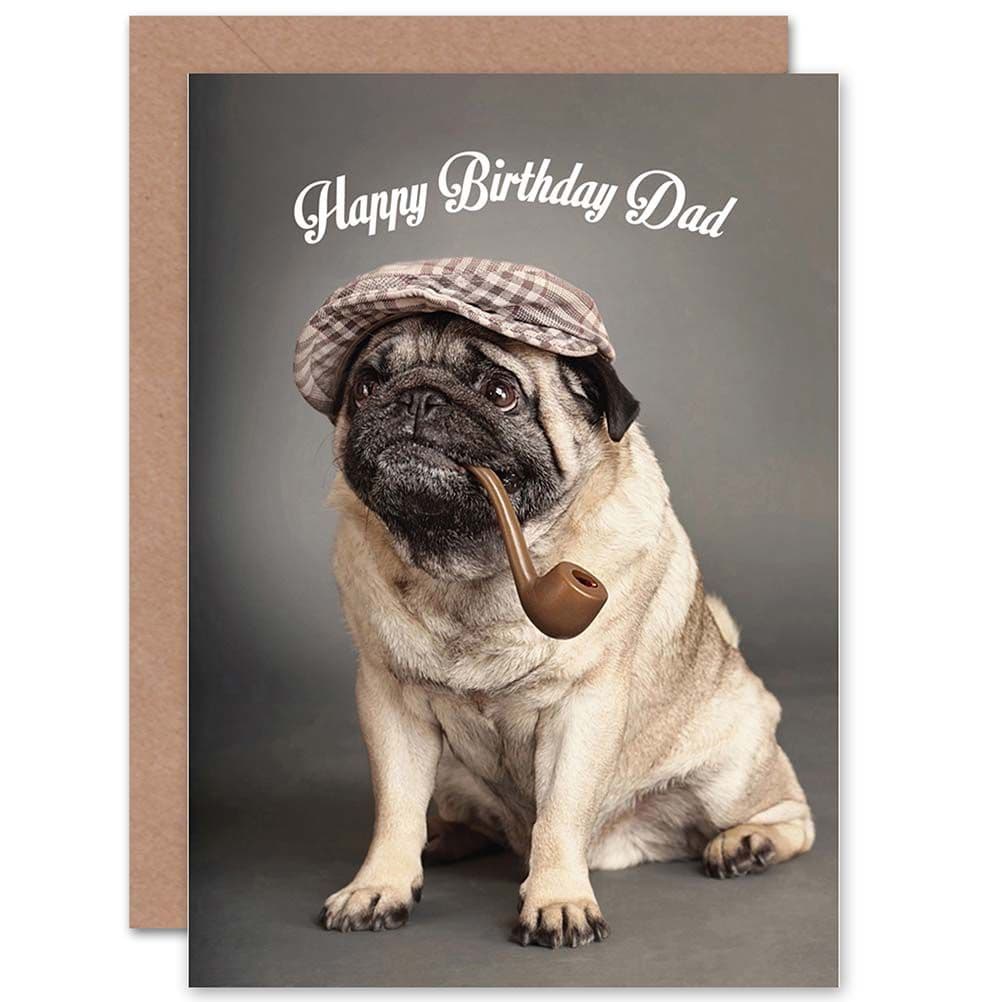 Happy Birthday Dad Father Cute Pug Puppy Sherlock Greetings Card