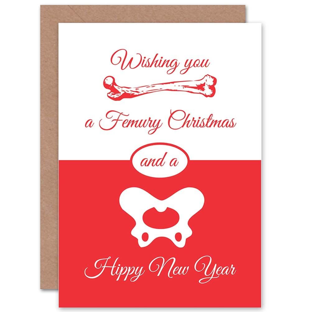 Merry Christmas Xmas Bone Hip Femur Theme Pun Fun Greetings Card