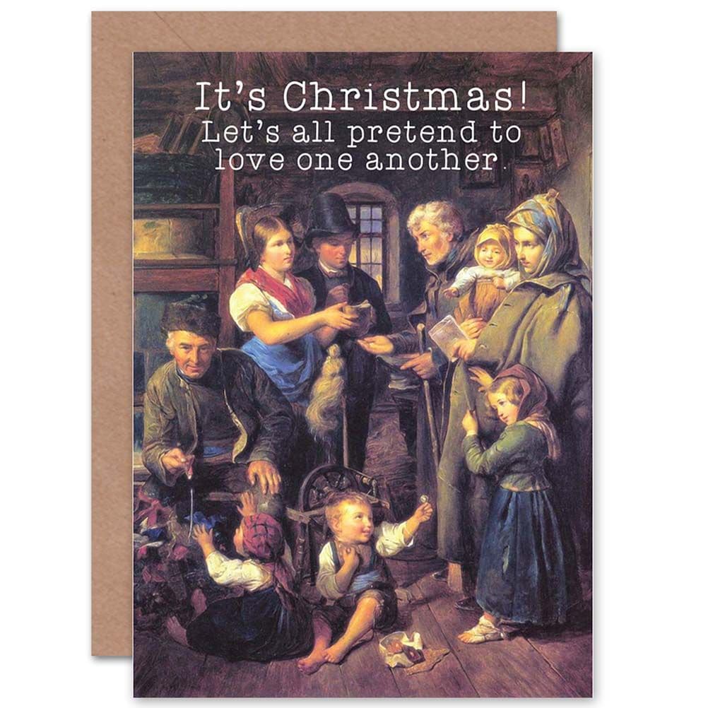 Merry Christmas Xmas Old Painting Family Funny Greetings Card