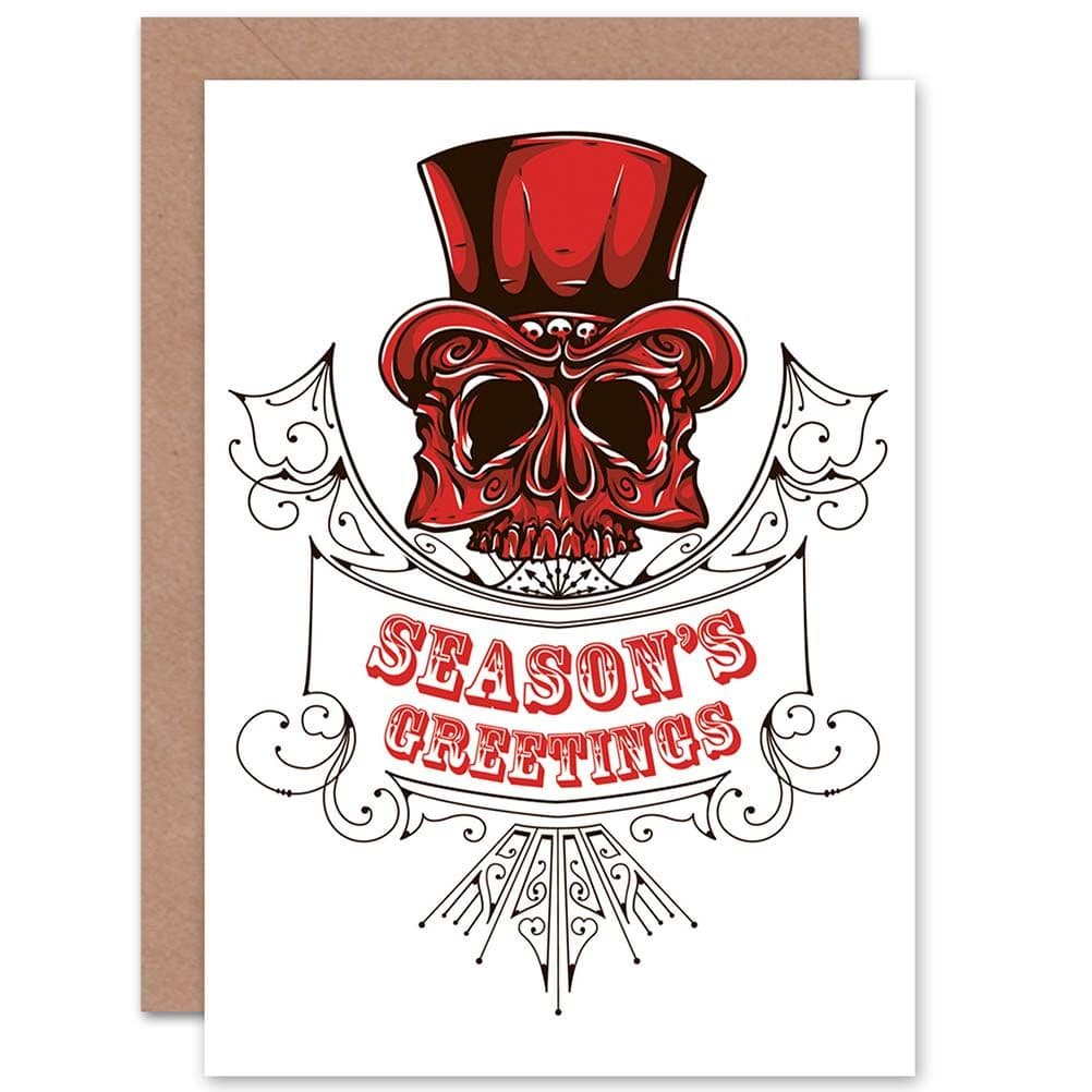 Merry Christmas Xmas Skull Top Hat Seasons Greetings Greetings Card