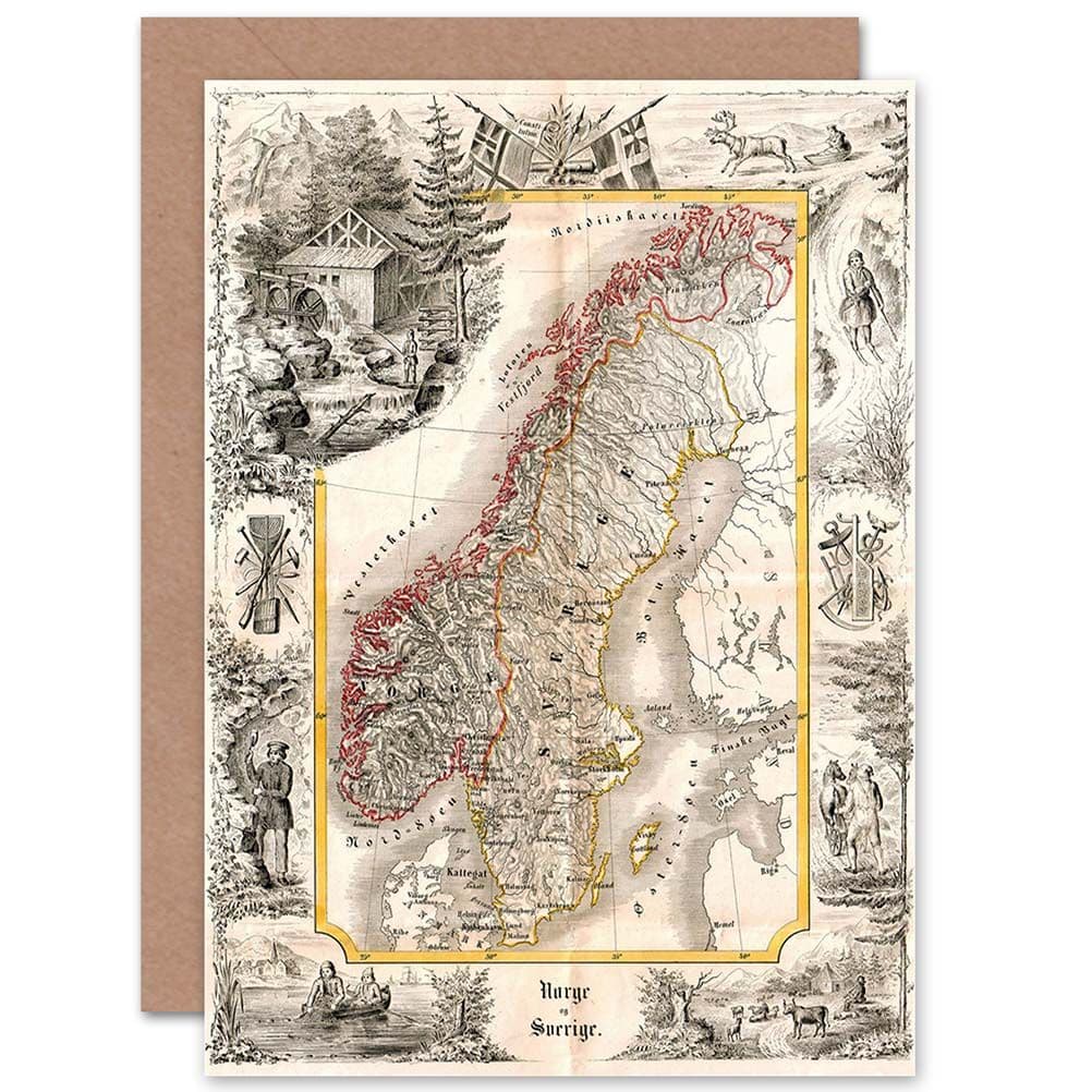 Map Antique 1847 Munch Norway Sweden Decorative Greetings Card