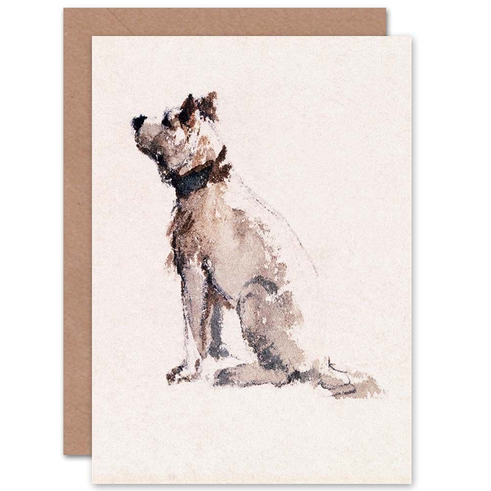 Painting Animal Study De Wint Terrier Sitting Facing Left Greetings Card