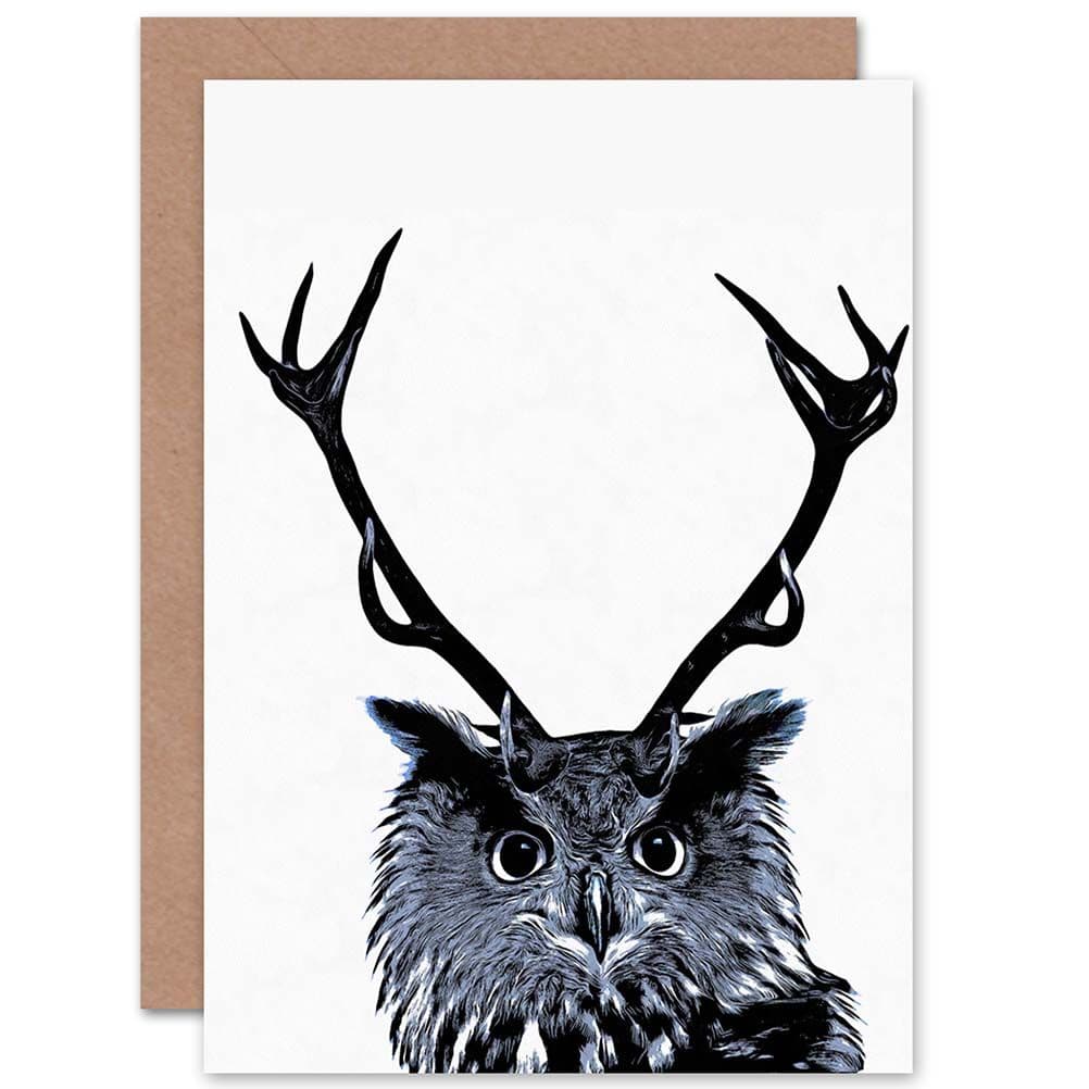 Painting Photo Owl Deer Antlers Weird Bizarre Fun Greetings Card