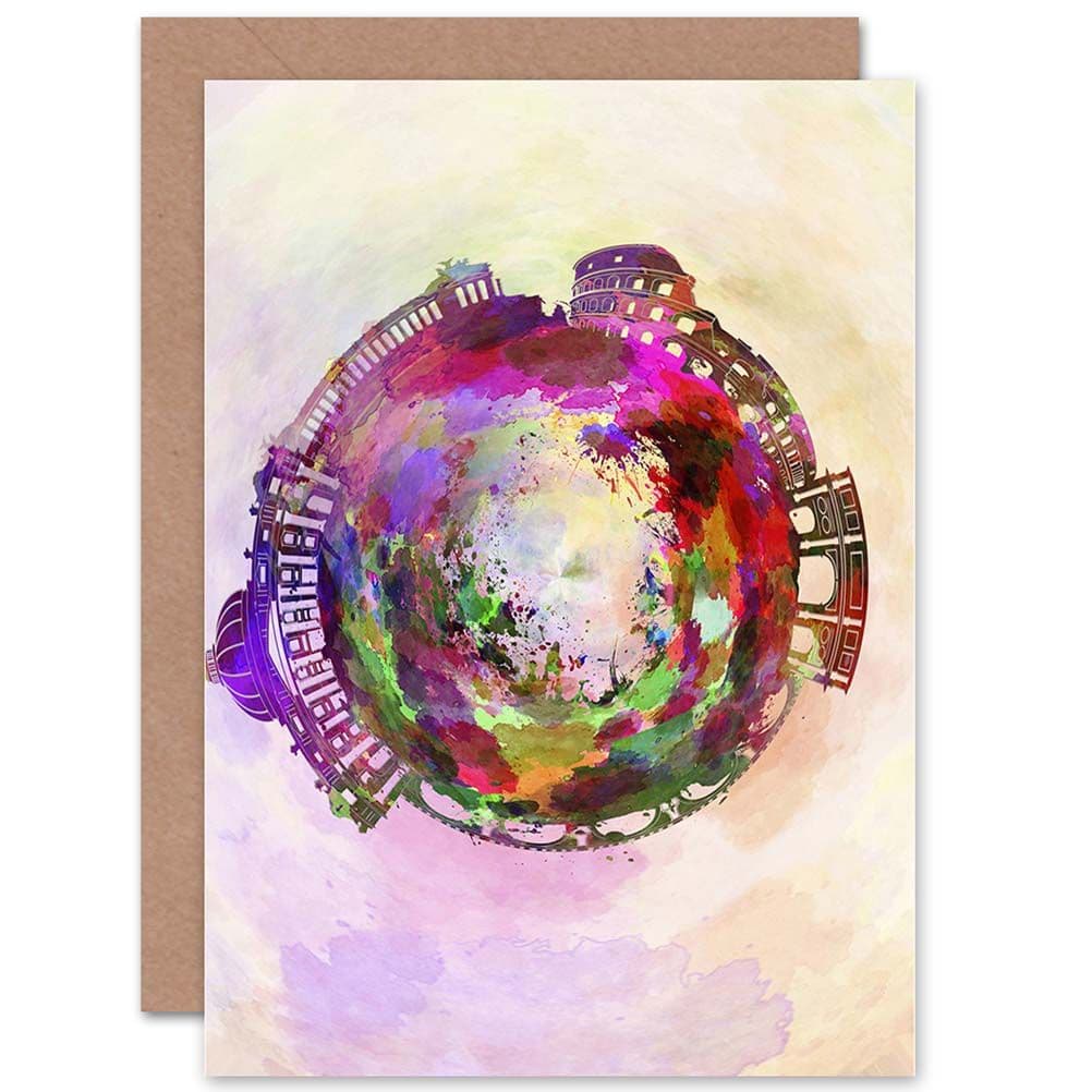 Painting Small World Abstract Skyline Rome Italy Greetings Card