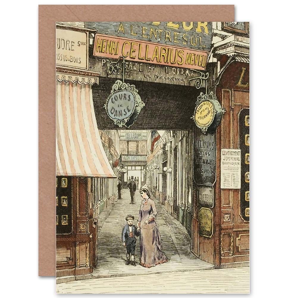 Painting Vintage Cityscape Paris Passage De L'Opera Greetings Card