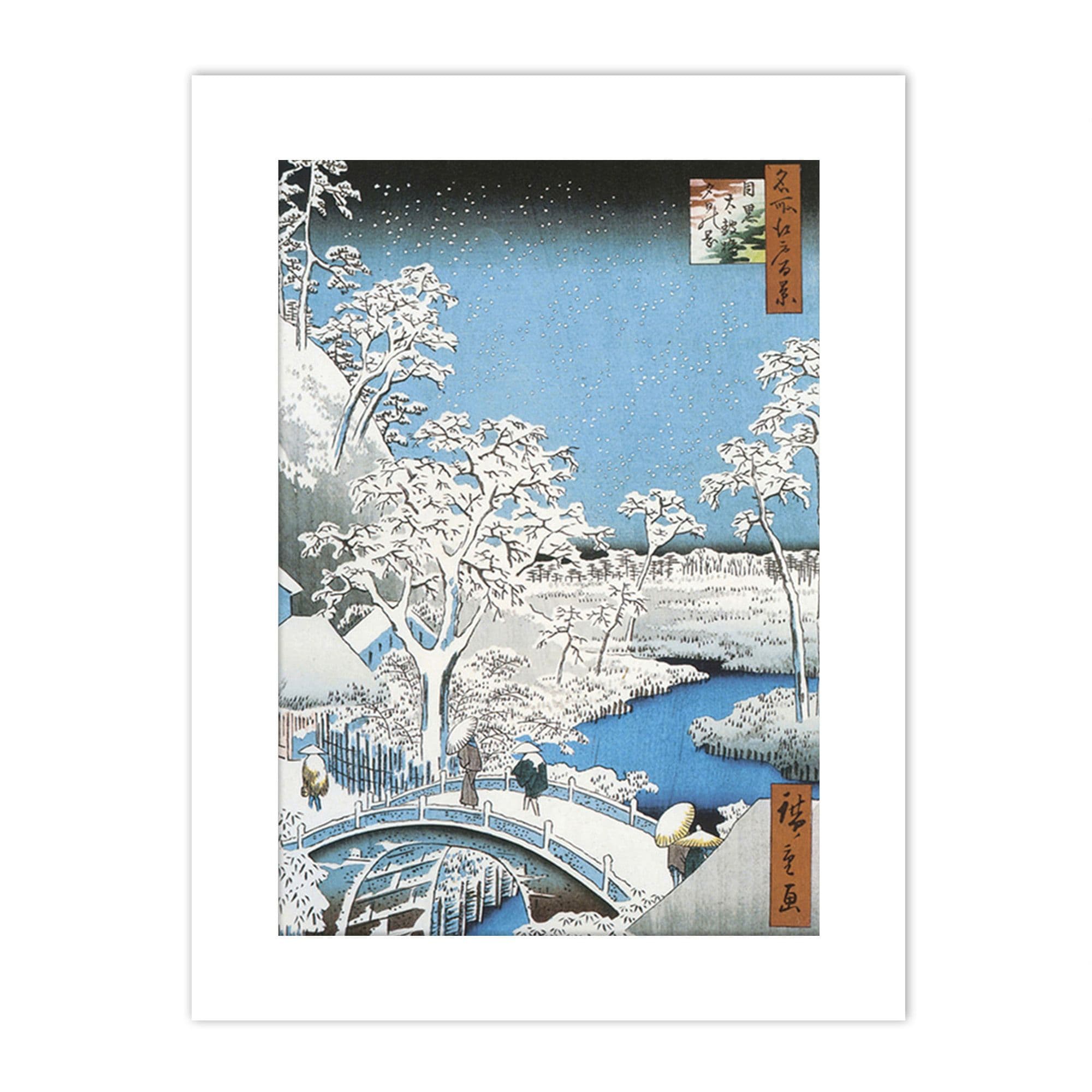 Wall Art Print Utagawa Japan Woodblock Winter Drum Bridge Over River Painting With Mount