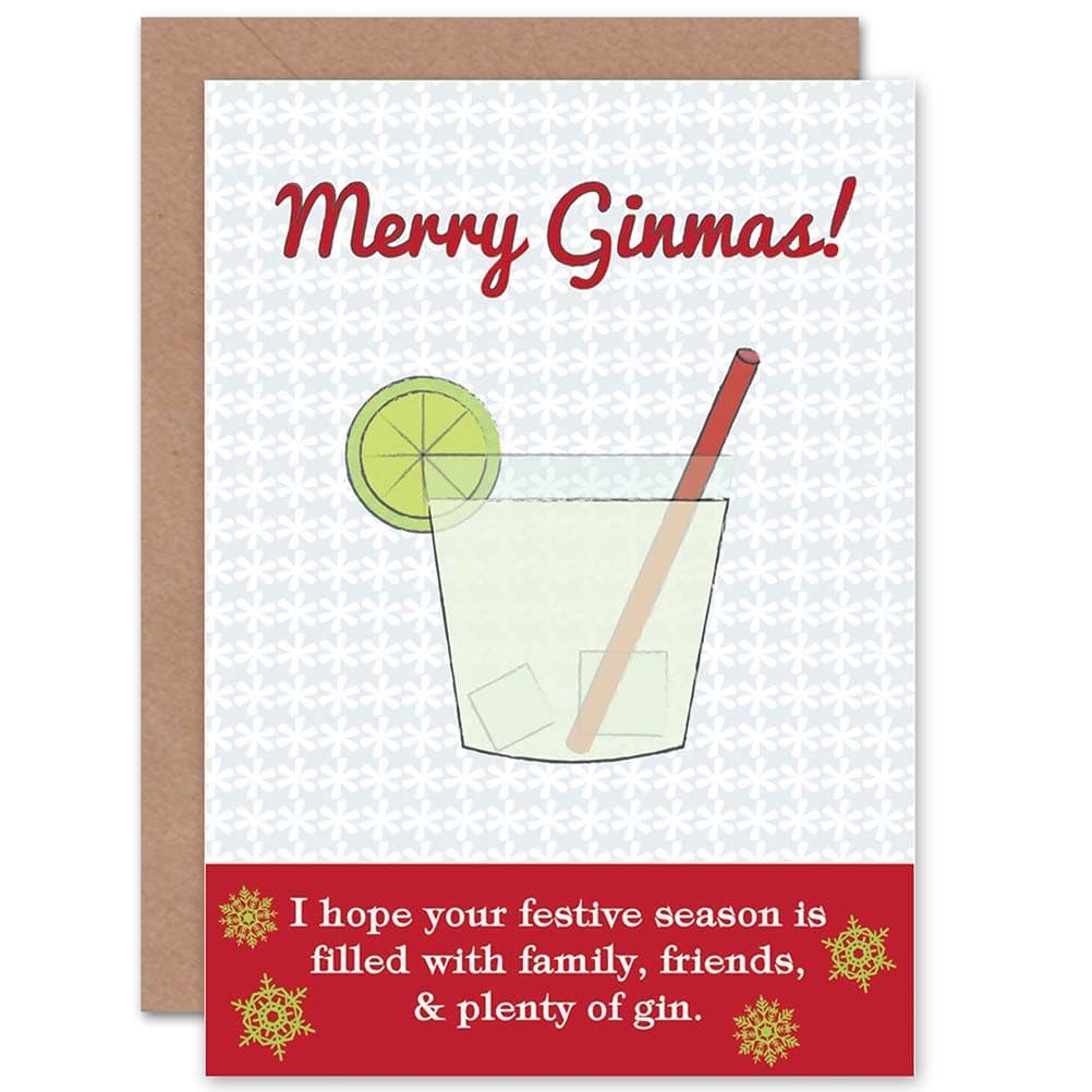 Christmas Xmas Happy Merry Gin Ginmis Drink Pun Funny Greetings Card