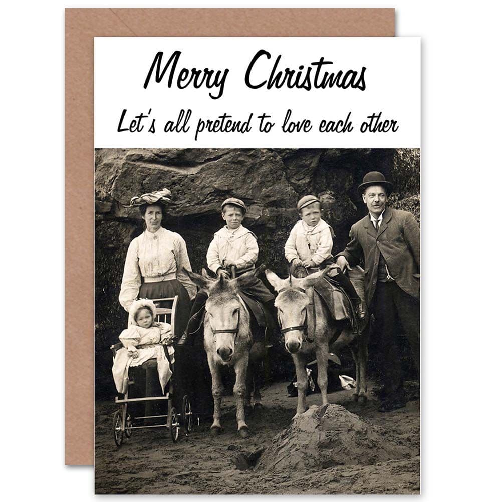 Pretend To Love Funny Family Photo Donkey Christmas Greetings Card