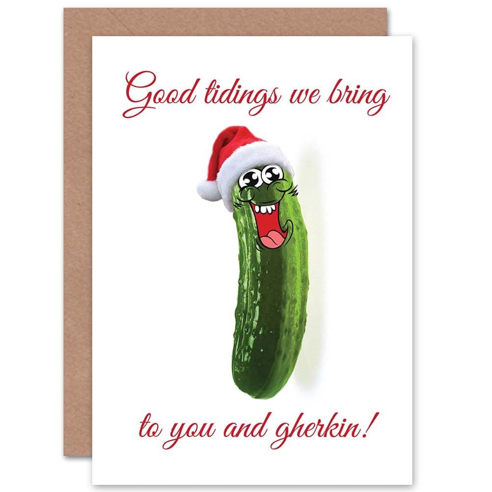 Christmas Xmas Merry Good Tidings Gherkin Funny Greetings Card