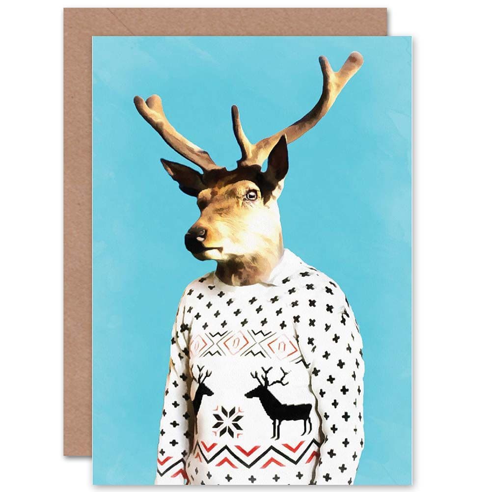 Christmas Xmas Merry Happy Deer Jumper Funny Greetings Card