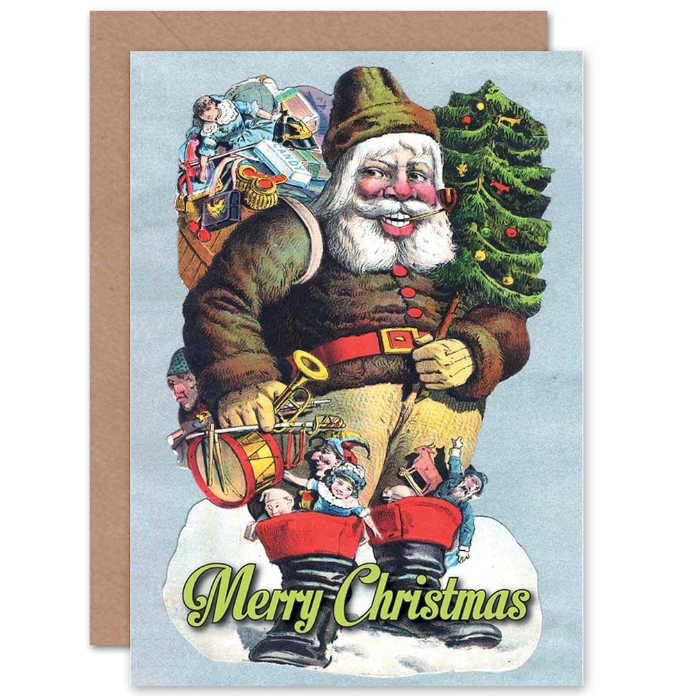 Christmas Xmas Merry Happy Old Santa Present Greetings Card