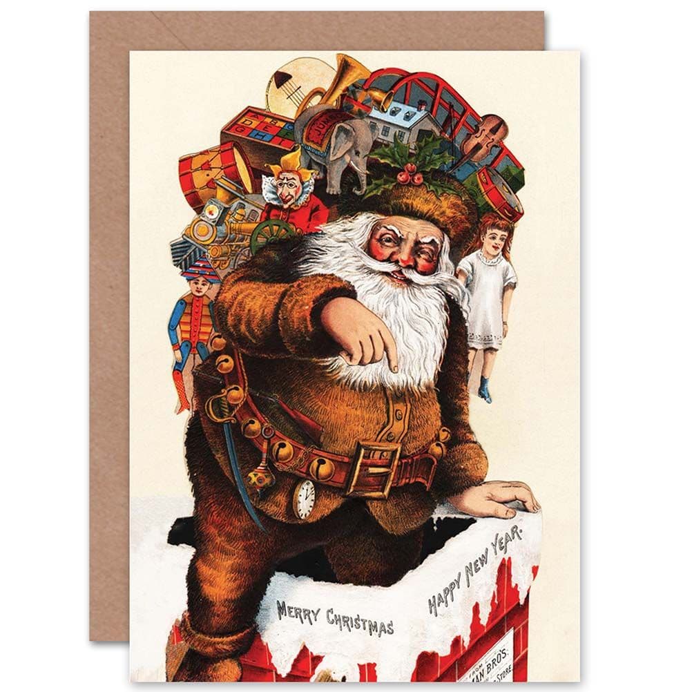 Christmas Xmas Merry Old Santa Claus Vintage Greetings Card