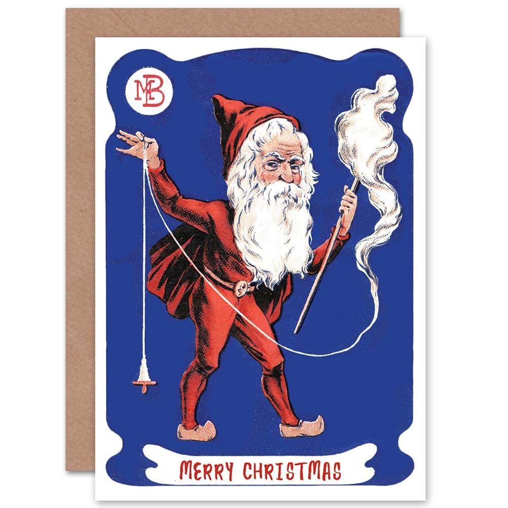 Christmas Xmas Merry Santa Spinning Wool Vintage Greetings Card