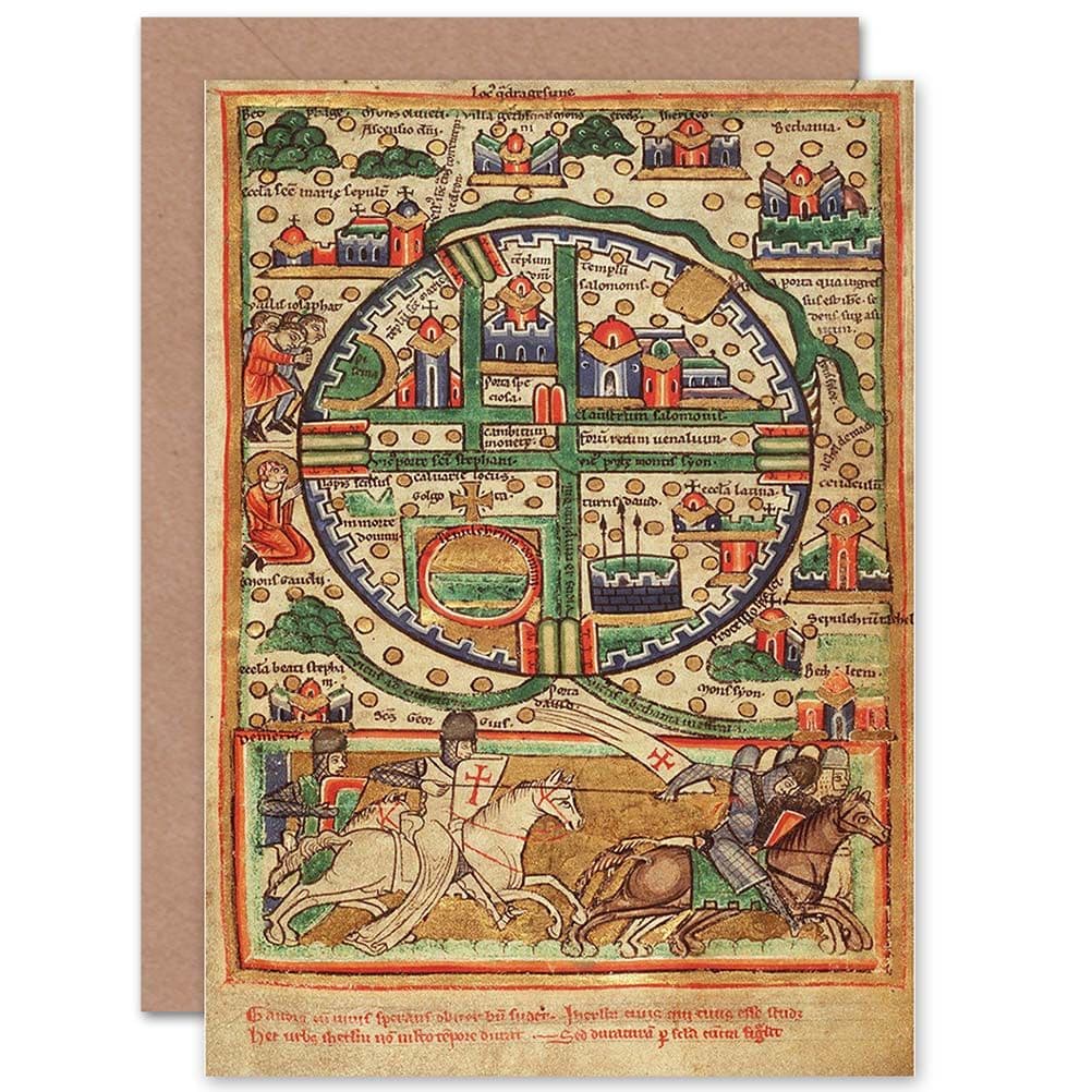 Map Antique Jerusalem Palestine City Plan Present Greetings Card