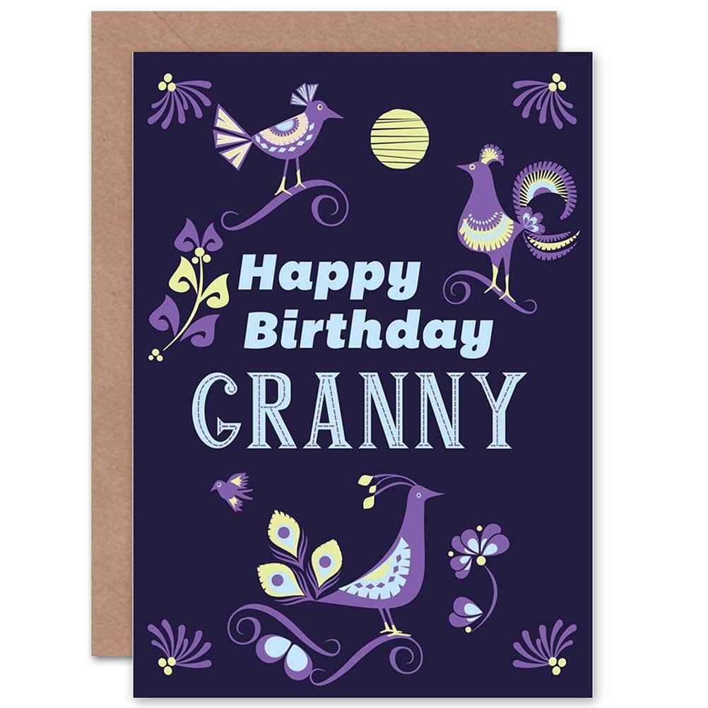 Happy Birthday Gran Granny Bird Leaf Ornate Greetings Card