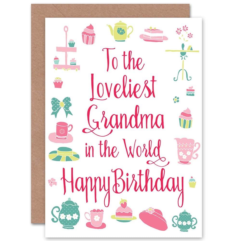 Birthday Happy Grandma Granny Loveliest Tea Theme Greetings Card