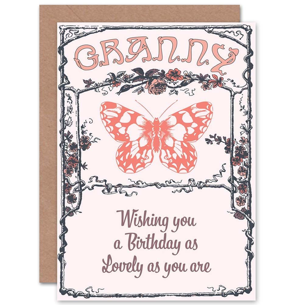 Birthday Happy Granny Gran Lovely Butterfly Retro Greetings Card