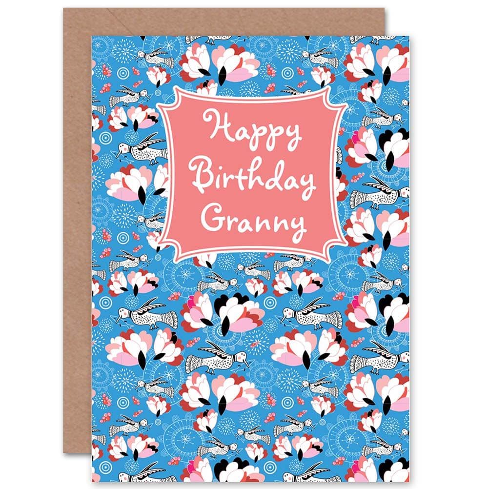 Happy Birthday Granny Floral Birds Greetings Card