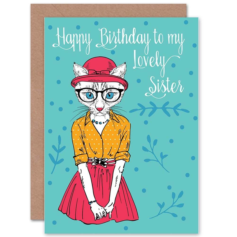 Birthday Happy Sister Lovely Well Dressed Cat Greetings Card