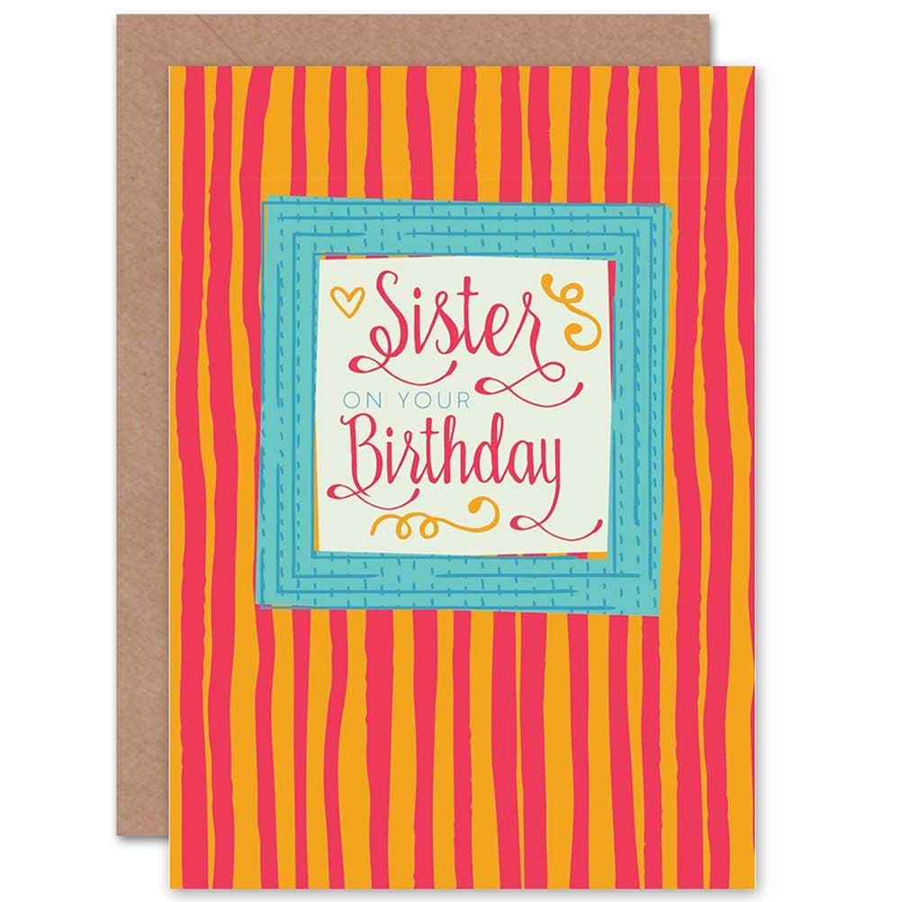 Birthday Happy Sister Striped Retro Stamp Design Greetings Card