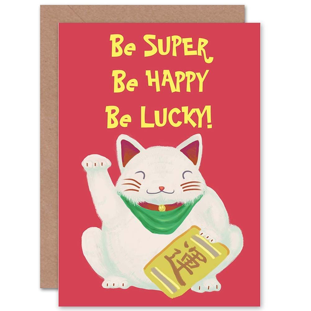 Maneki-Neko Waving Cat Greetings Card