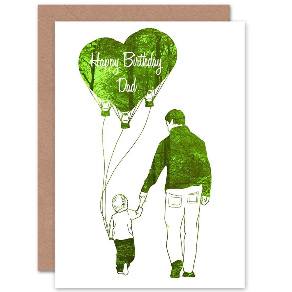 Birthday Happy Fun Father Dad Green Tree Balloon Greetings Card