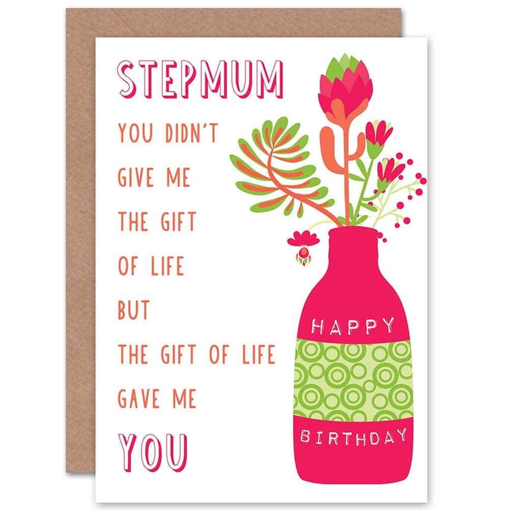 Birthday Happy Fun Step Mum Mother Vase Graphic Greetings Card