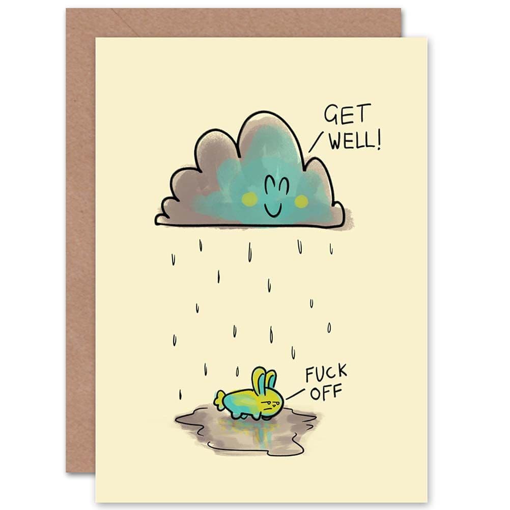 Rain Cloud Sad Rabbit Greetings Card