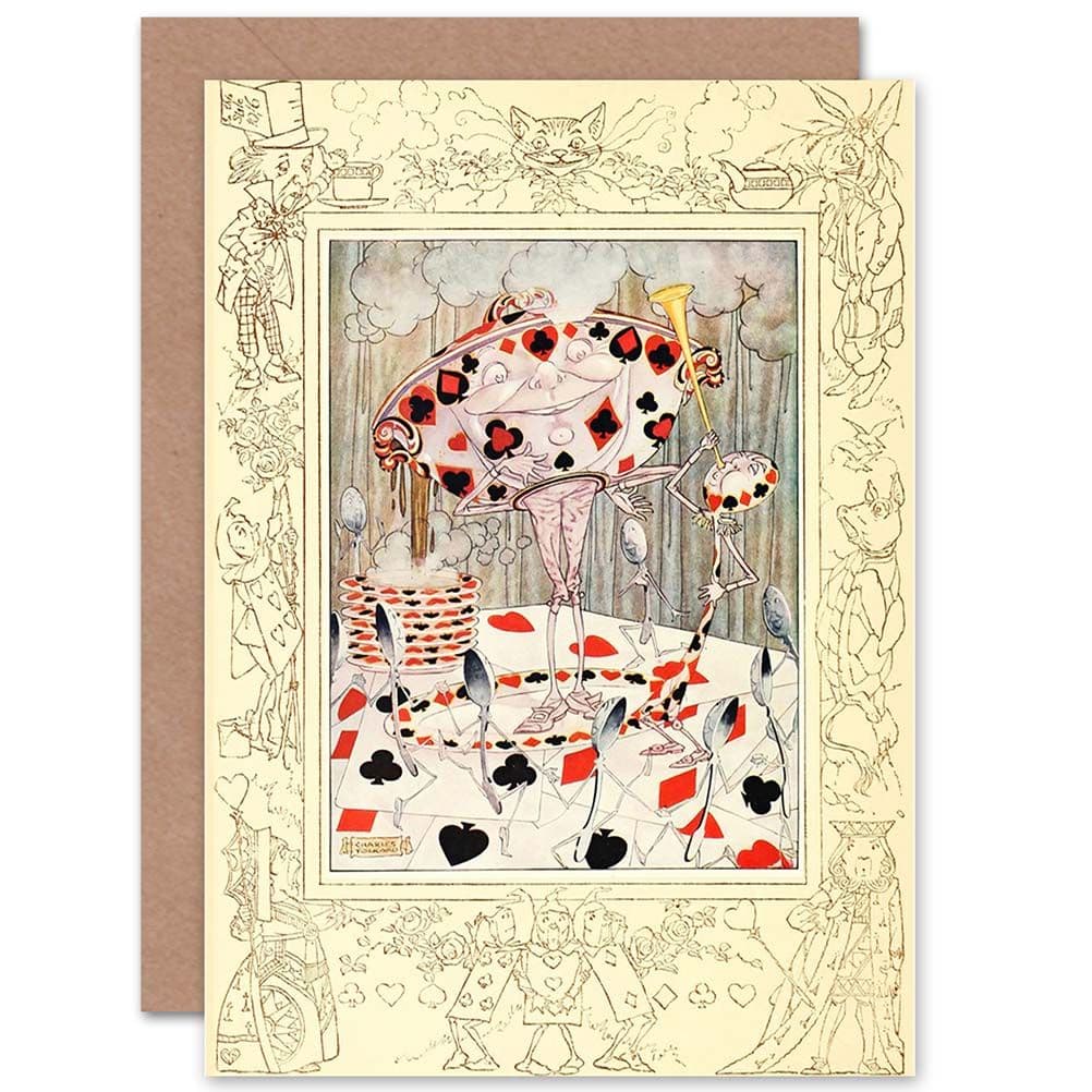 Birthday Painting Alice Wonderland Dancing Spoons Greetings Card