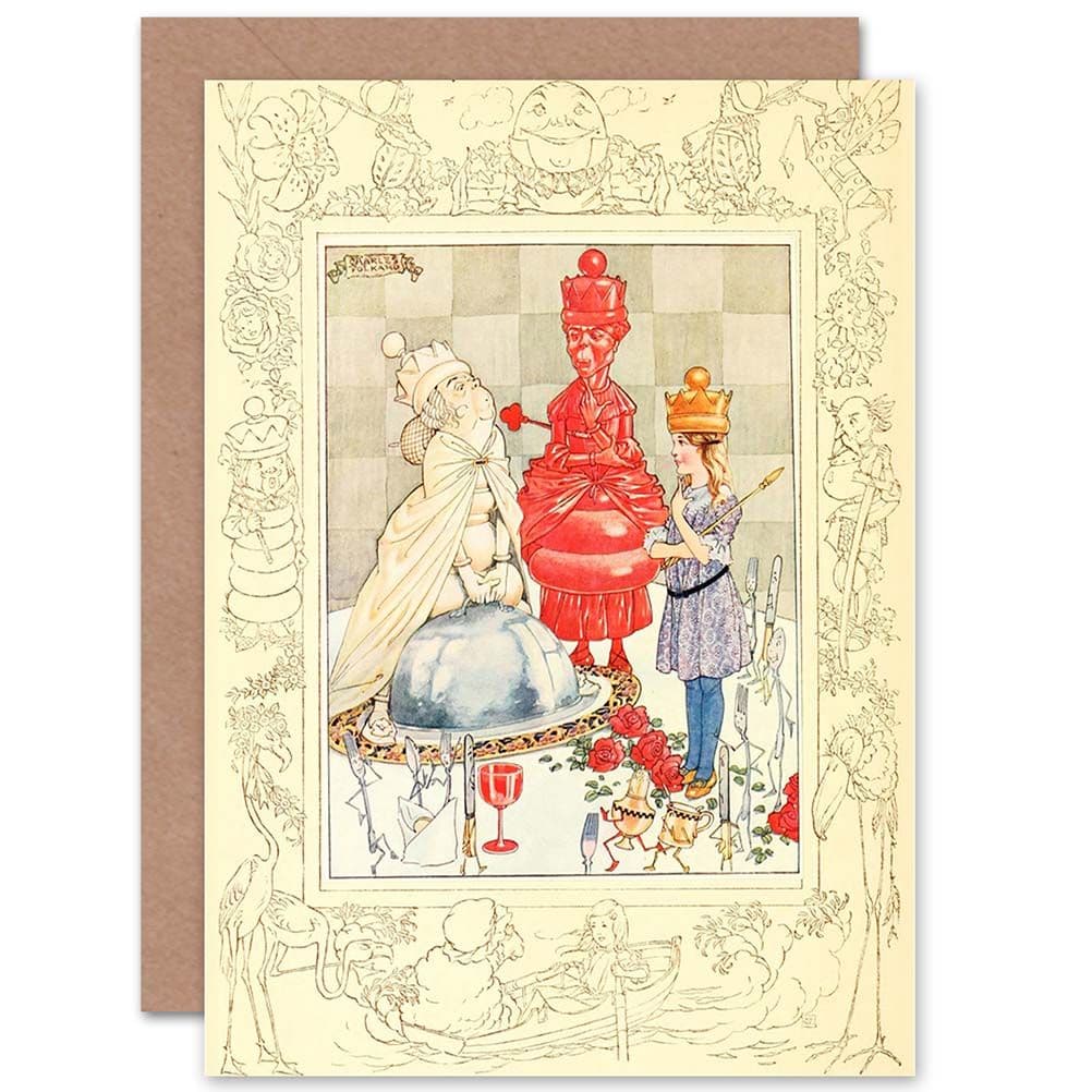 Birthday Painting Alice In Wonderland Red White Queen Greetings Card