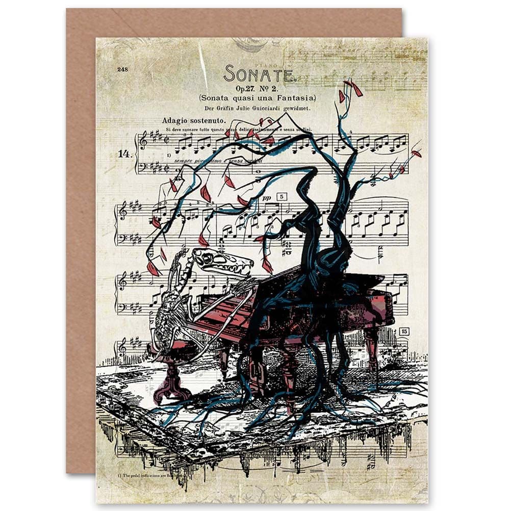 Birthday Sheet Music Skeleton Piano Tree Greetings Card