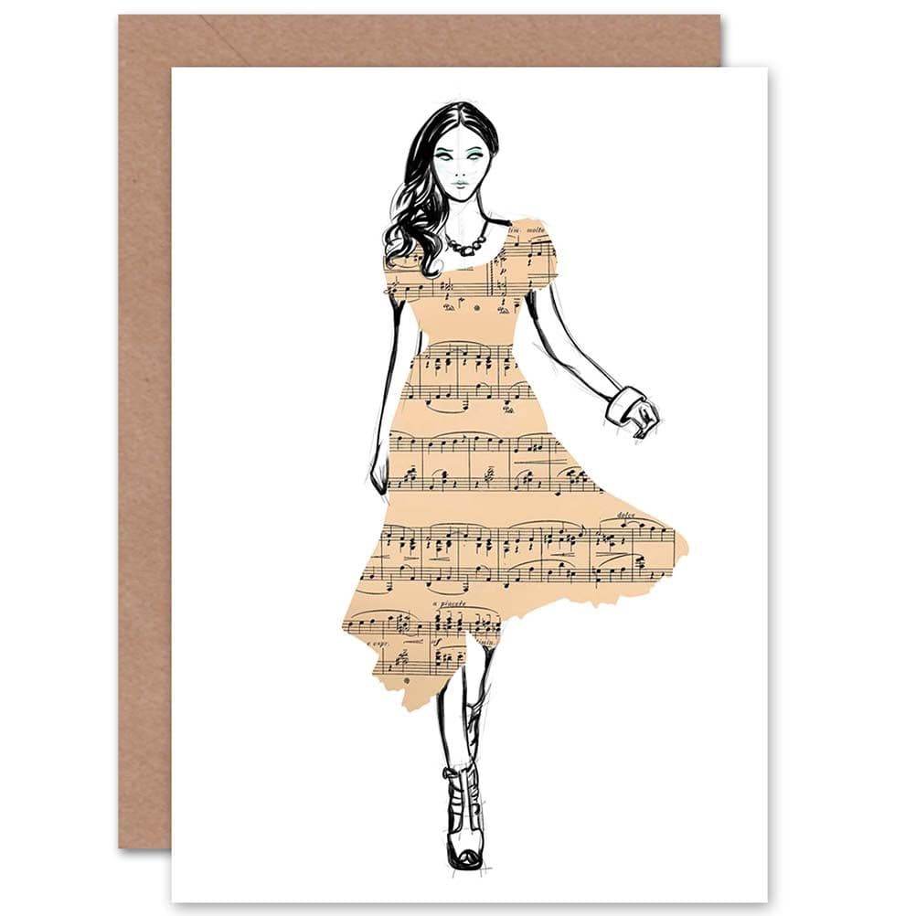 Birthday Sheet Music Woman Dress Greetings Card
