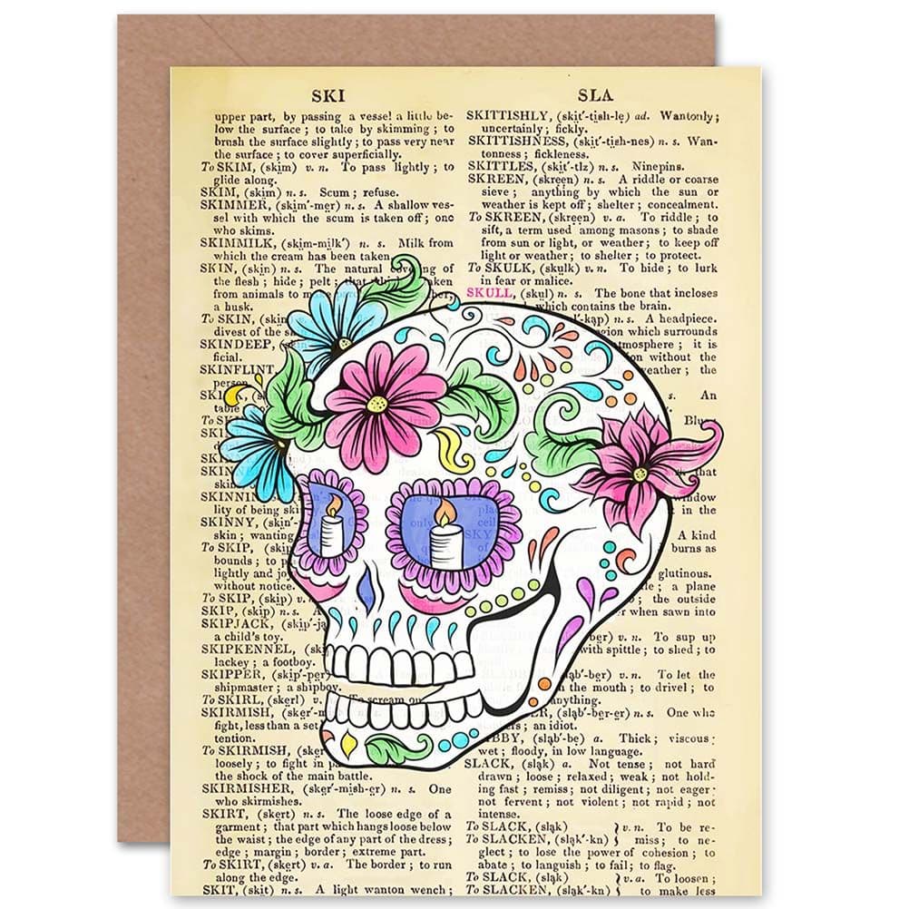 Greetings Card Birthday Gift Sugar Skull Dictionary Greetings Card