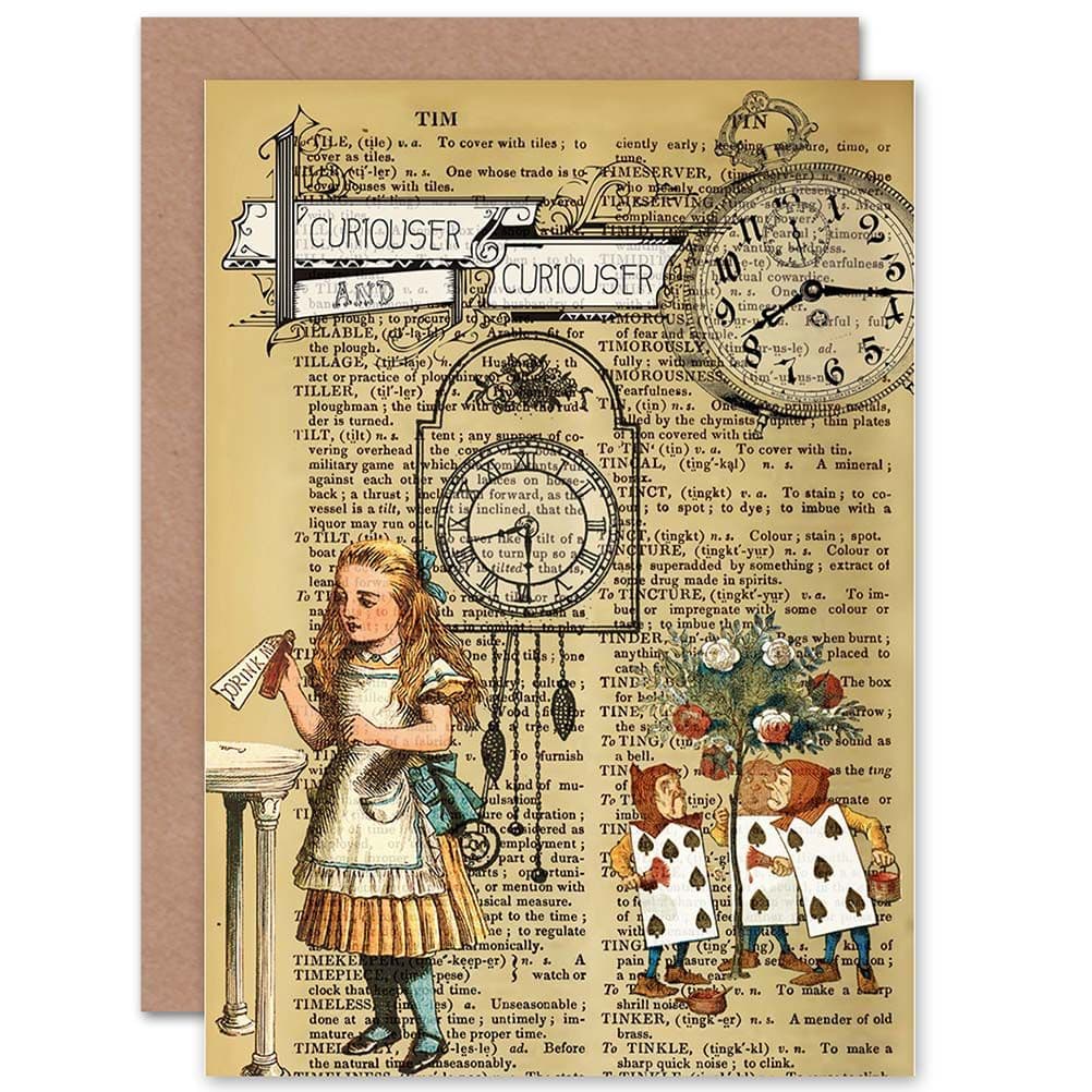 Birthday Upcycle Alice Wonderland Collage Curiouser Greetings Card