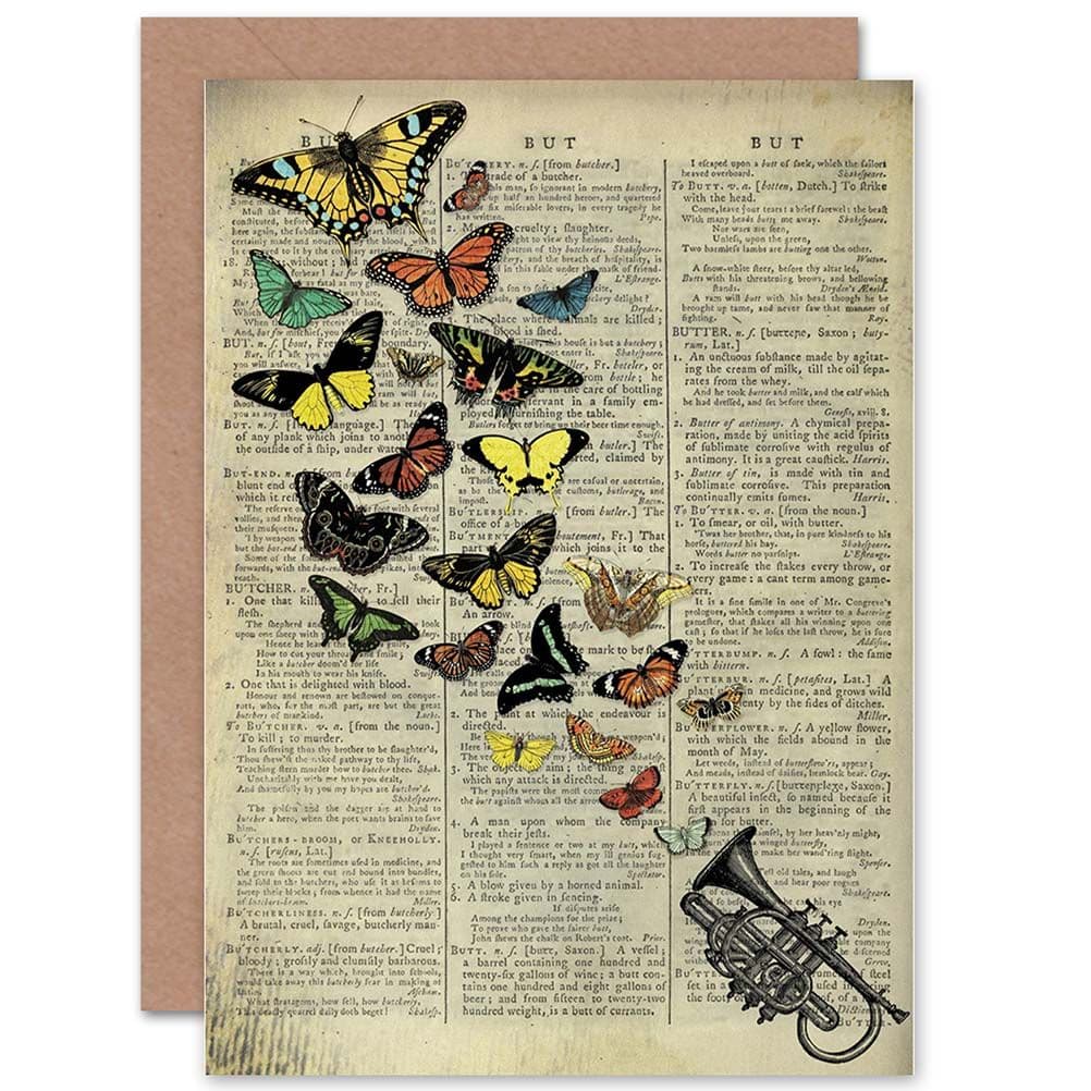 Birthday Upcycle Butterfly Explosion Trumpet Greetings Card