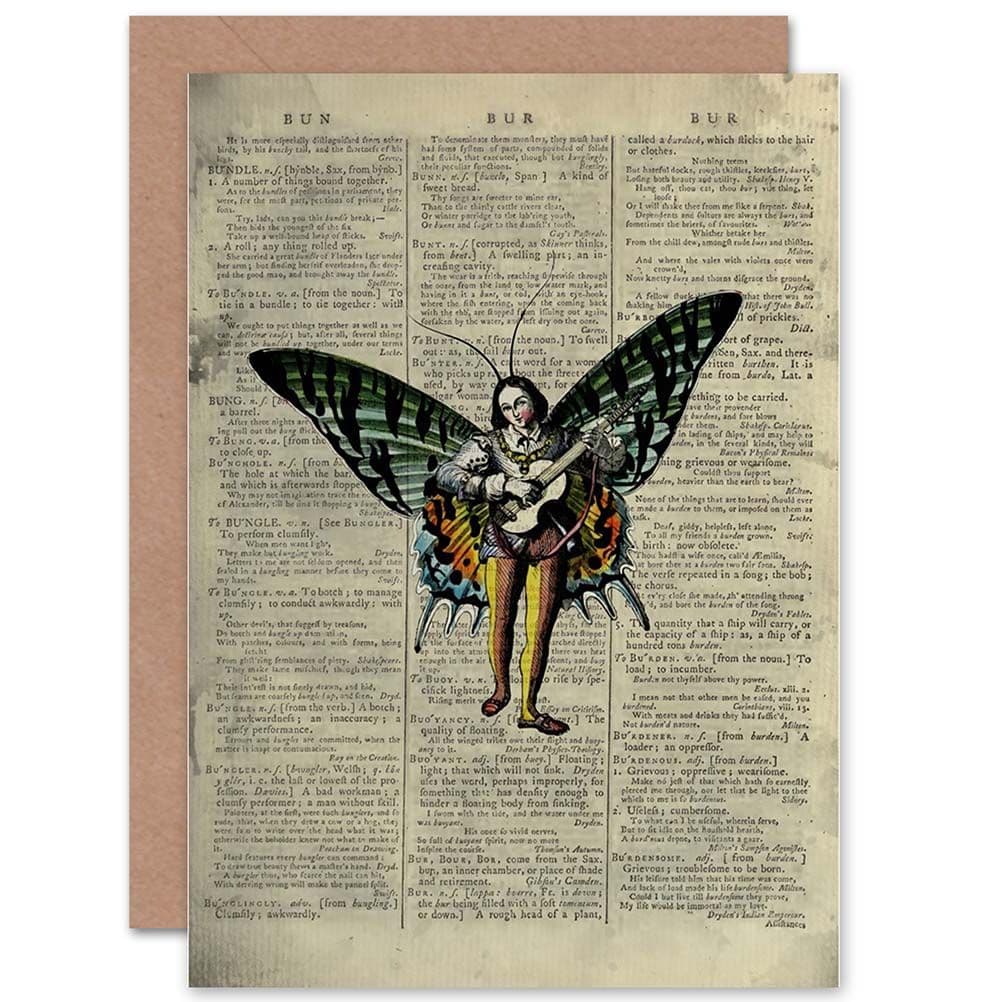 Birthday Upcycle Butterfly Fairy Lute Greetings Card