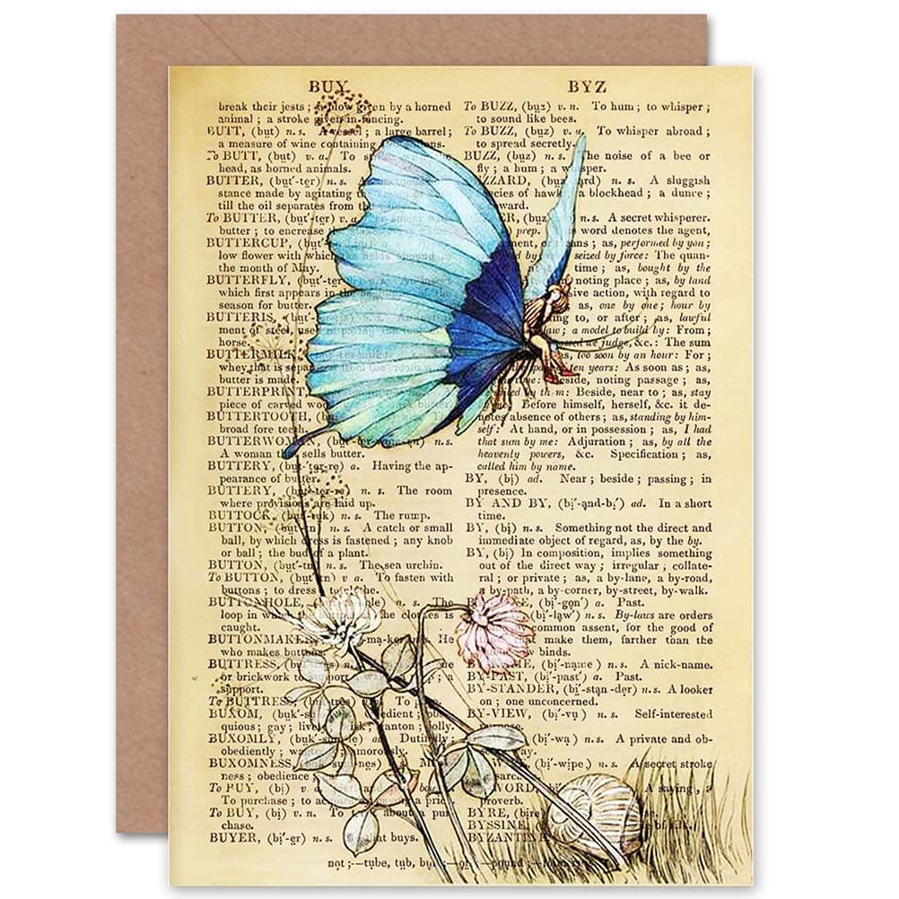 Birthday Upcycle Butterfly Rider Fantasy Dictionary Greetings Card