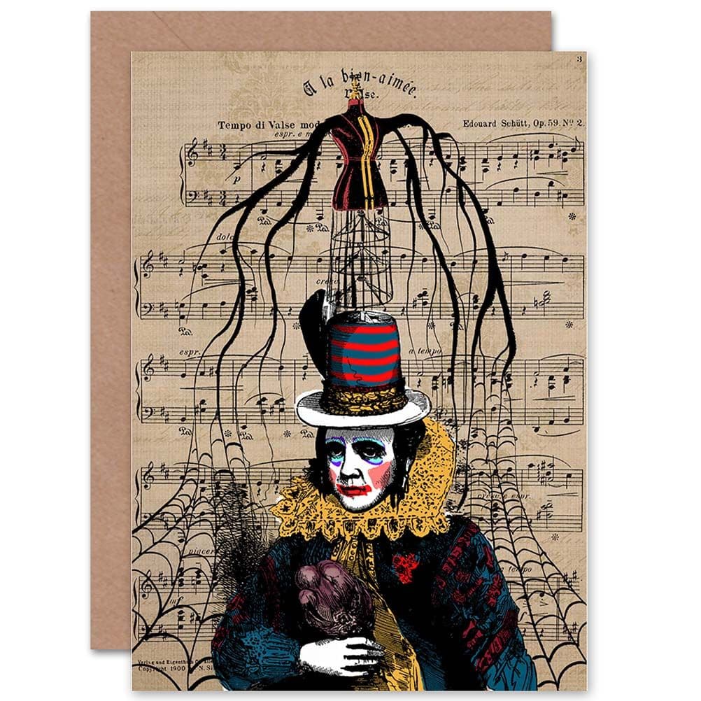 Birthday Upcycle Clown Sheet Music Webs Greetings Card
