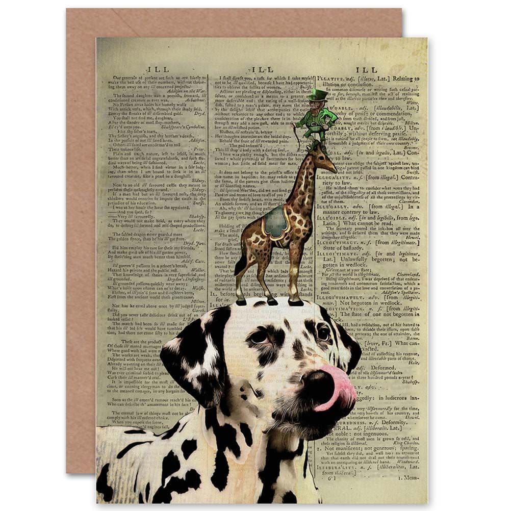 Birthday Upcycle Dalmatian Surreal Giraffe Greetings Card
