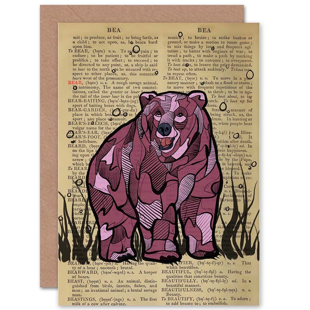 Birthday Upcycle Dictionary Bear Animal Drawing Greetings Card