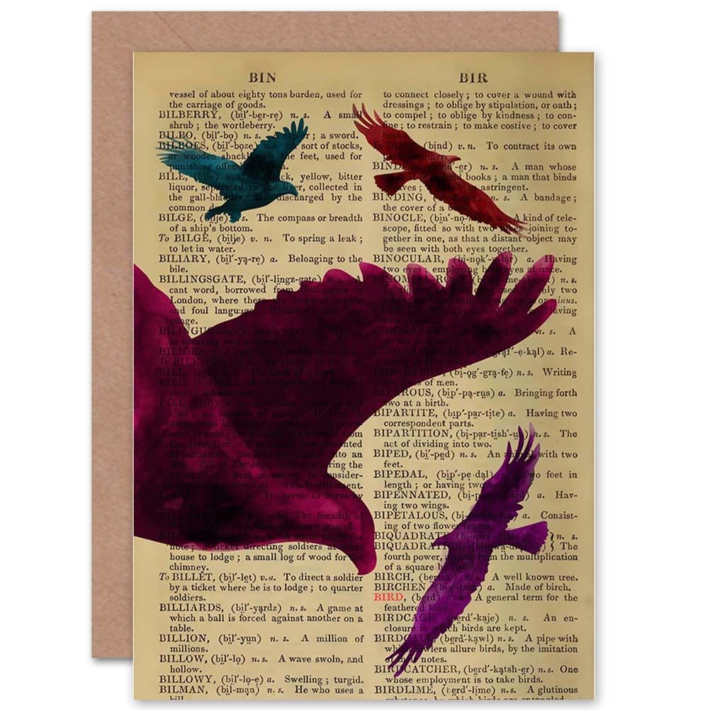 Birthday Upcycle Dictionary Birds Silhouettes Colour Greetings Card
