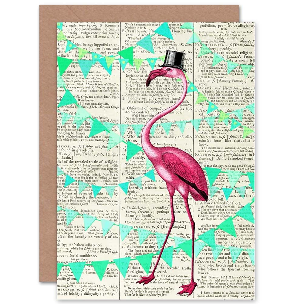 Upcycle Dictionary Flamingo Greetings Card