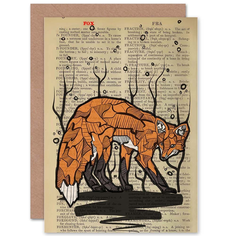 Birthday Upcycle Dictionary Fox Drawing Animal Greetings Card