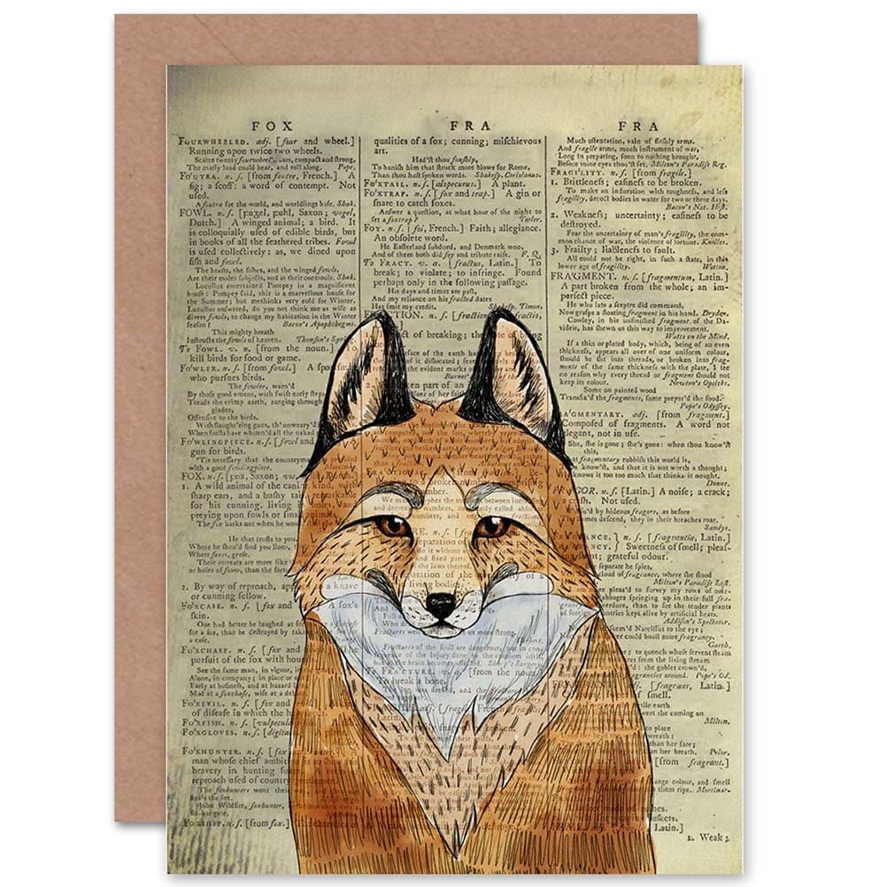 Birthday Upcycle Dictionary Fox Drawing Greetings Card