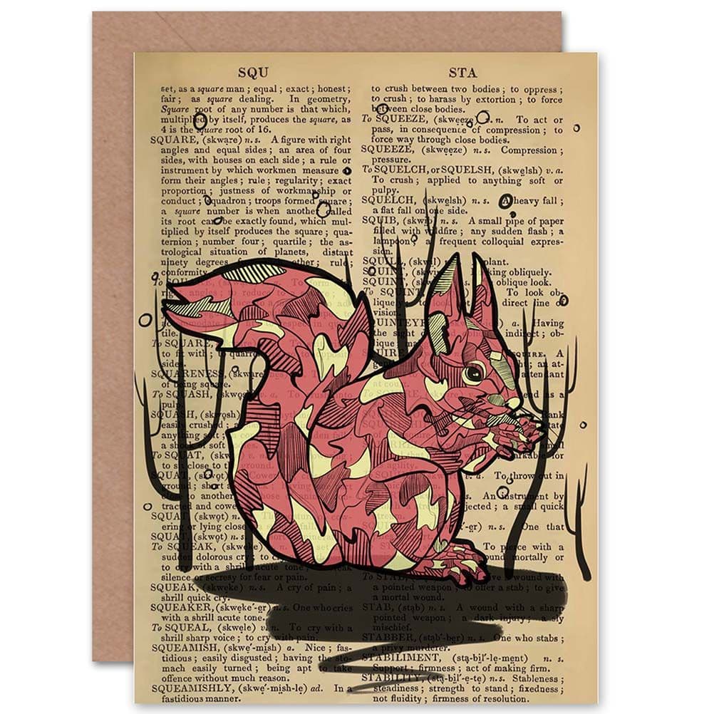 Birthday Upcycle Dictionary Squirrel Animal Drawing Greetings Card