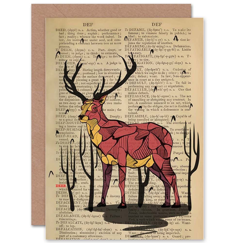 Birthday Upcycle Dictionary Stag Deer Drawing Greetings Card