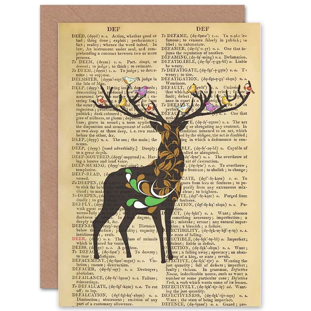 Birthday Upcycle Dictionay Deer Greetings Card